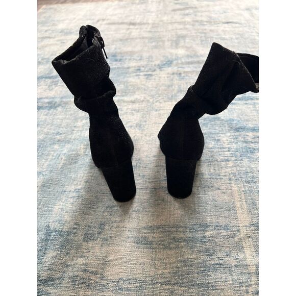 Qupid Black Sparkle Fabric Peep Toe Side Zip Block Heel Boots Size 6 - Picture 6 of 12